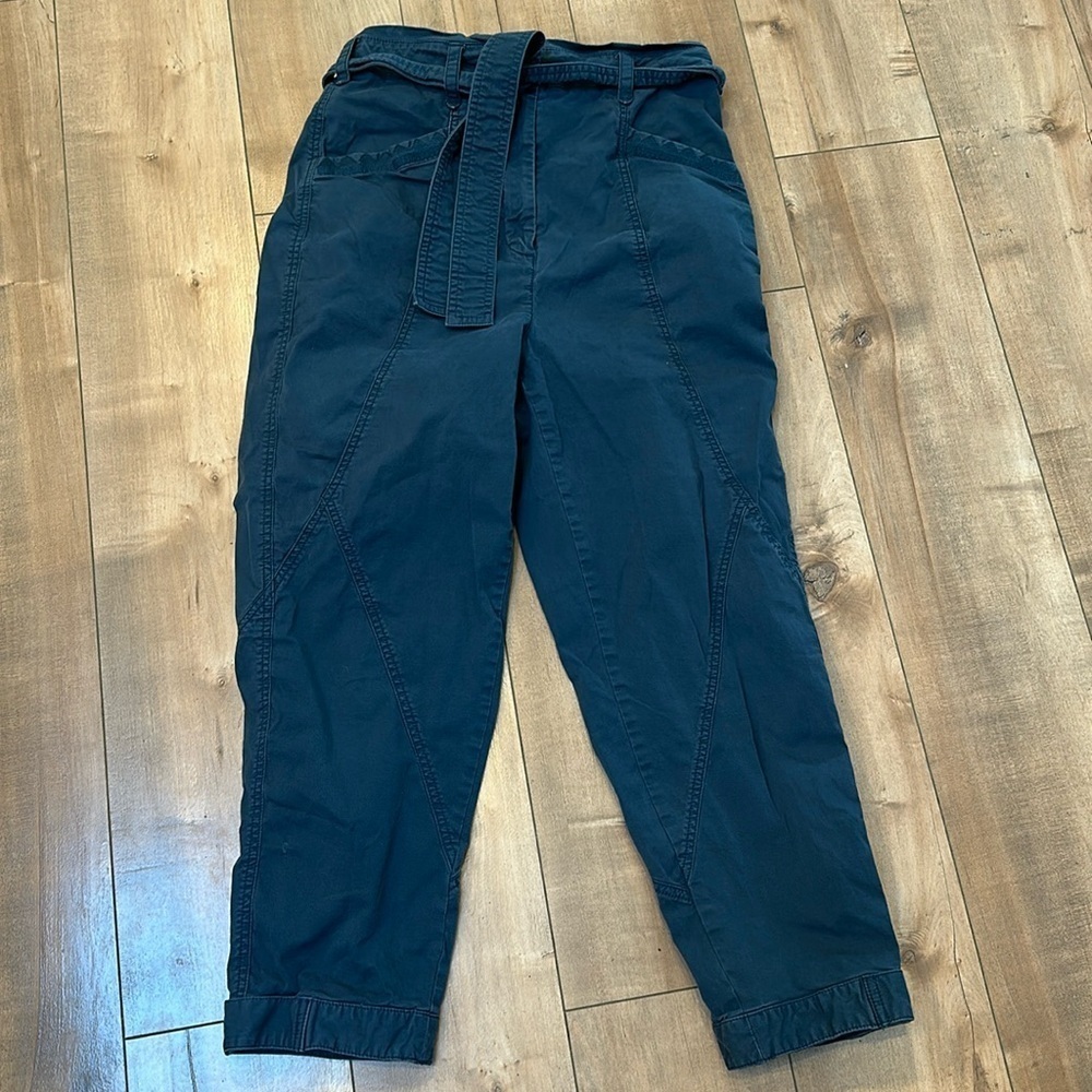 Anthropologie Ellie Embroidered Utility Blue Pants Snap Buttons Size 6